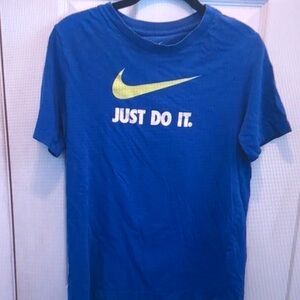Nike Blue Tee with Yellow Swoosh